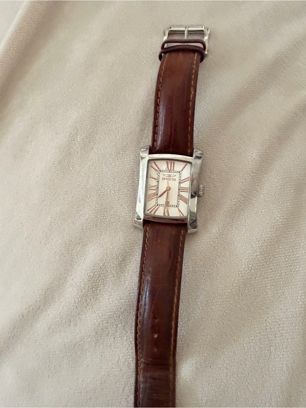 Invicta Men's Brown Leather Strap Silver Case Watch